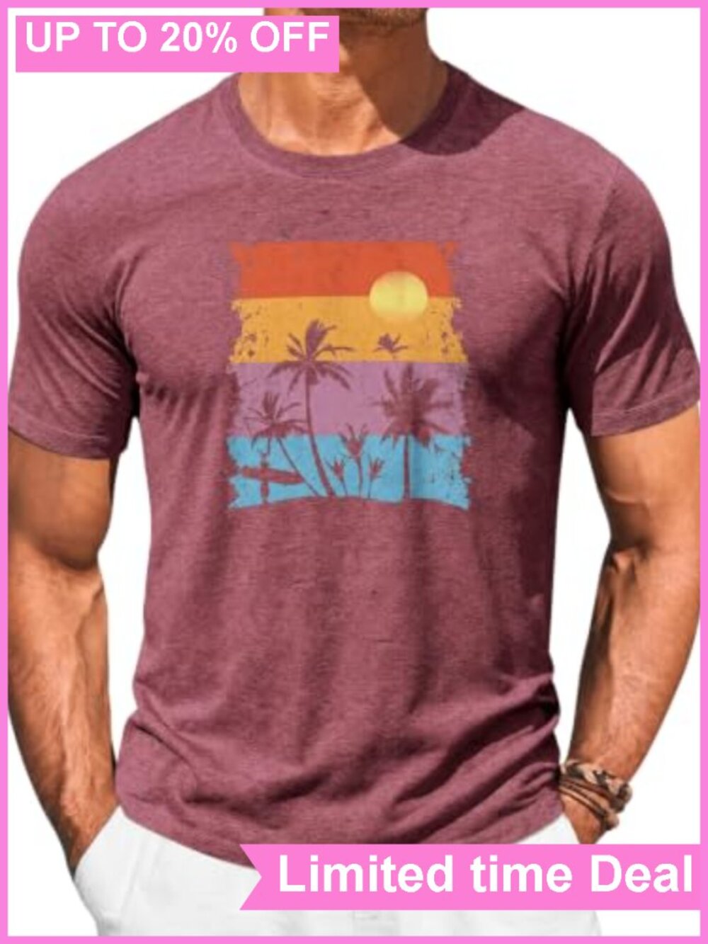 Men's Short Sleeve Crew Neck Graphic Palm Tree T-Shirt Casual Summer Tee